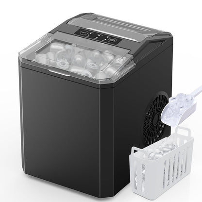 Sweetcrispy Countertop Ice Maker, Portable Ice Machine Self-Cleaning, 9 Cubes in 6 Mins, 26 lbs/24Hrs, 2 Sizes of Bullet Ice for Home Party Office,Elegant Black