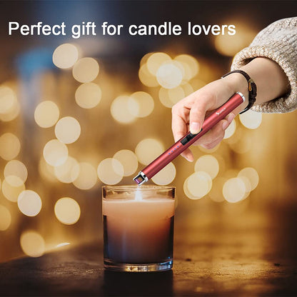 SUPRUS Electric Lighter Candle Type C Rechargeable Lighter with Upgraded LED Battery Display Safety Switch Flameless Plasma Windproof for Candle Cooking BBQs Fireworks (Red)