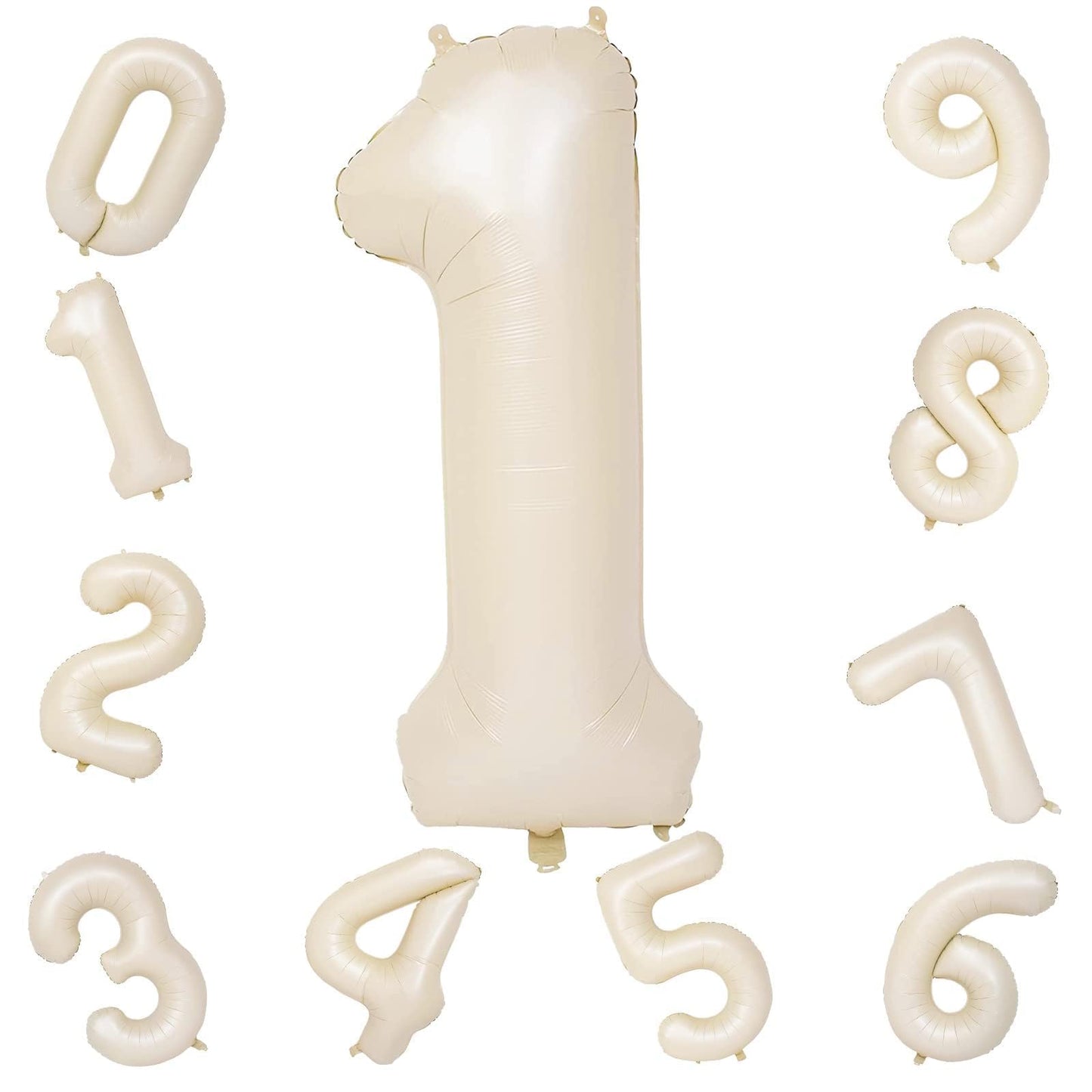 40 Inch Beige Number 1 Balloon for 1st Birthday Decoration, Large Self Inflating Cream Foil Number Balloons 0-9 for Boys Girls, White Sand 1 Helium Balloons for Women Men Party Anniversary Supplies