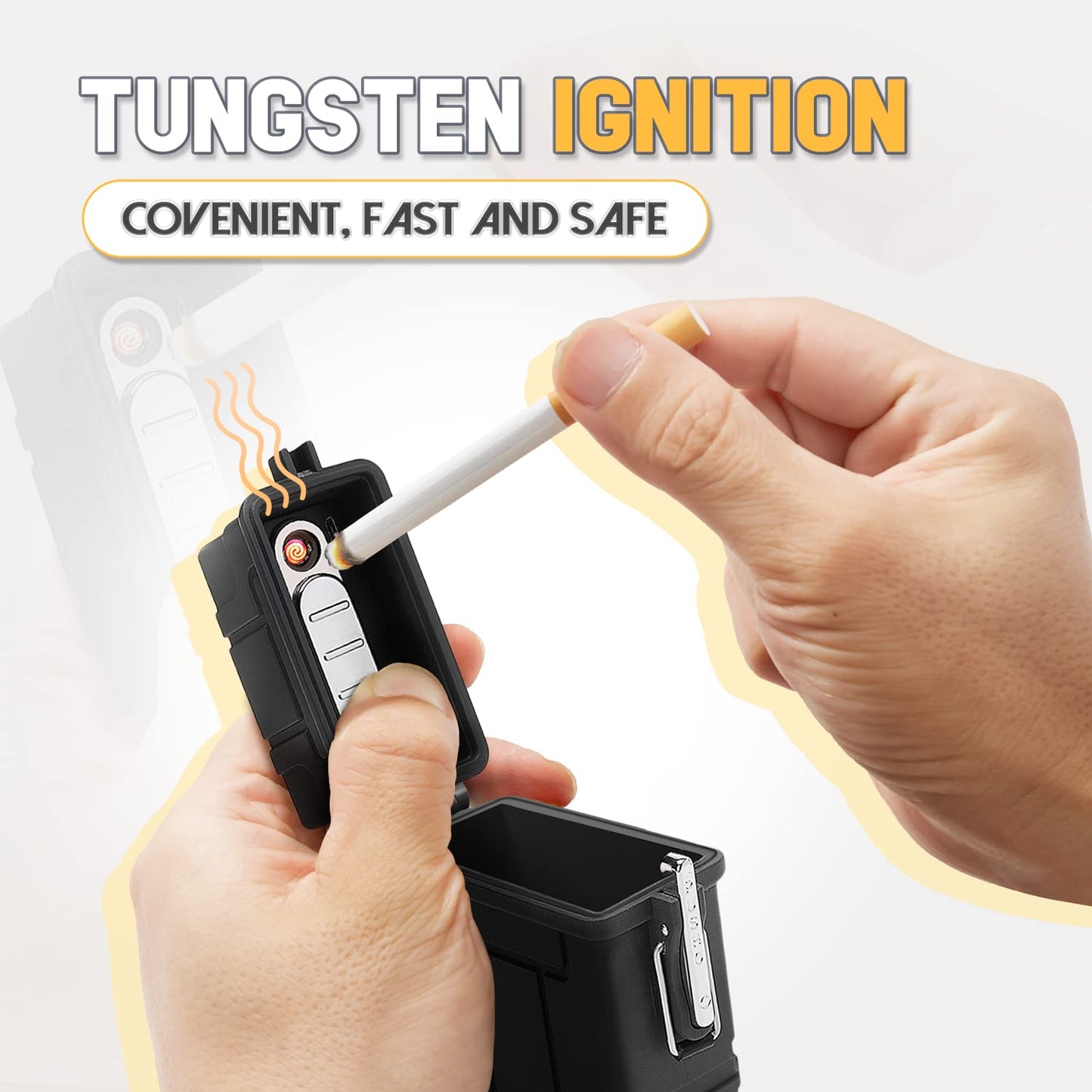 SOMGEM Cigarette Case with USB Rechargeable Electric Lighter for Whole Package Cigarettes 20pcs, Waterproof Cigarette Holder for Outdoor Camping Hiking