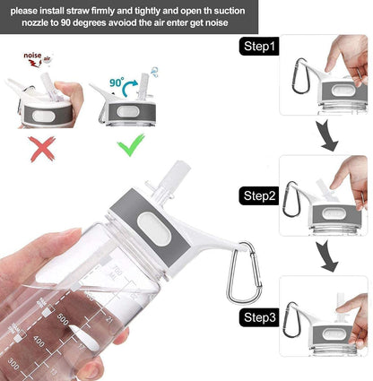 Sports Water Bottle with Straw & Handle, BPA-Free Water Bottle with Motivational Marker Reminder Leakproof 27oz 800ml High Capacity Drinking Bottle for Athletic, Running, Outdoor Activity