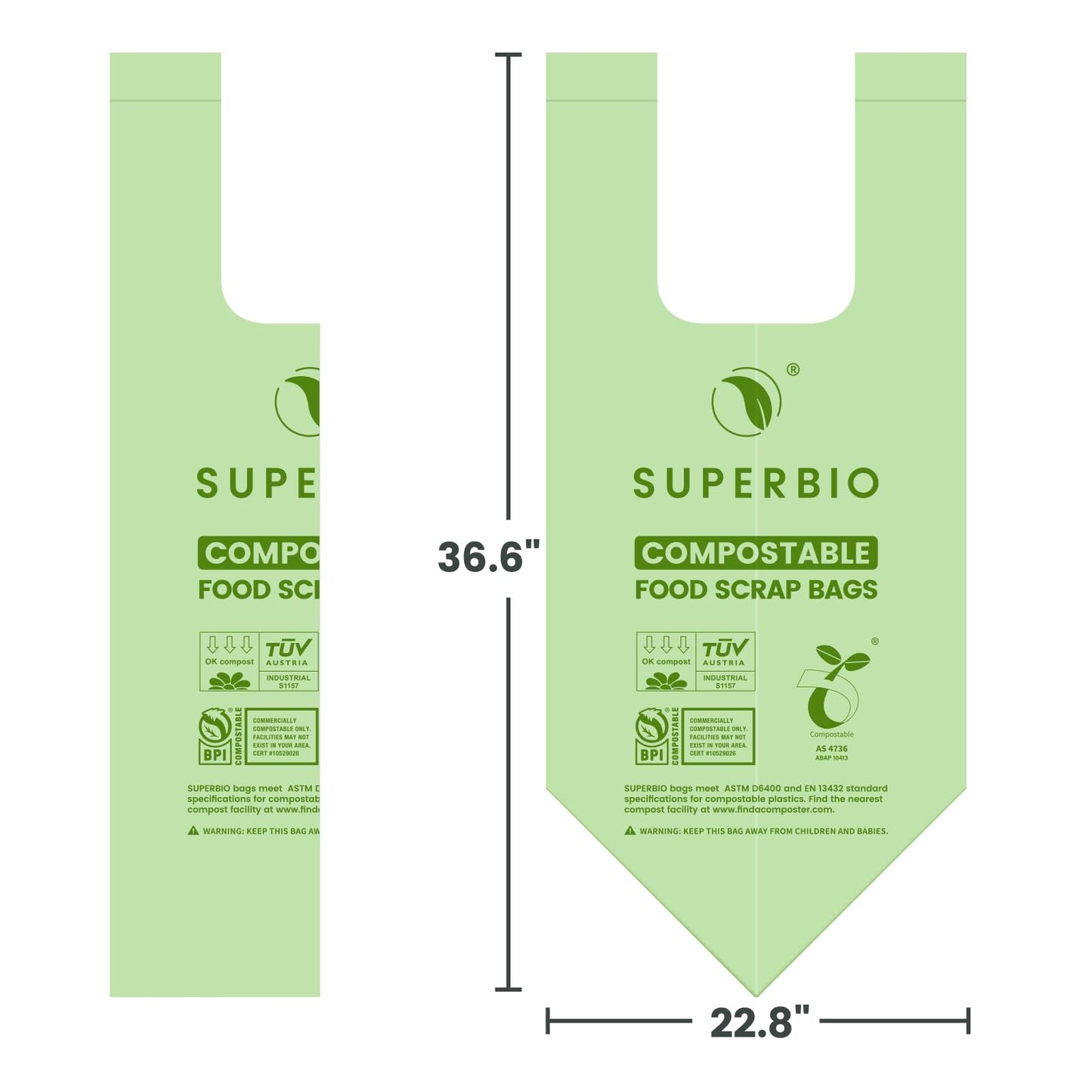 SUPERBIO 13 Gallon Compostable Kitchen Waste Bags with Handles, Food Scrap Bags Certified by BPI, OK compost INDUSTRIAL, 30 Count, 49.2L