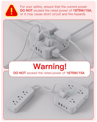 Surge Protector Power Strip - HANYCONY 8 Outlets 4 USB (2 USB C) Charging Ports, Multi Plug Outlet Extender, 5Ft Braided Extension Cord, Flat Plug Wall Mount Desk Charging Station for Home Office ETL