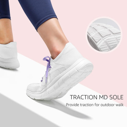 STQ Slip on Tennis Shoes Women Walking Gym Fitness Workout Shoes for Women White Purple Size 8.5