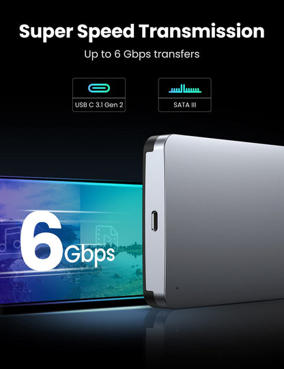 UGREEN USB C Hard Drive Enclosure for 2.5" SATA SSD HDD - Aluminum USB C to SATA Adapter USB 3.1 Gen 2 Support UASP - Compatible with MacBook Pro Air, WD, Seagate, Toshiba, Samsung, Hitachi