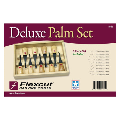 Flexcut Carving Tools Deluxe Palm Gouge Set FR405, Wood Crving Kit, Razor-Sharp 1095 High Carbon Steel Blade, Made in the USA