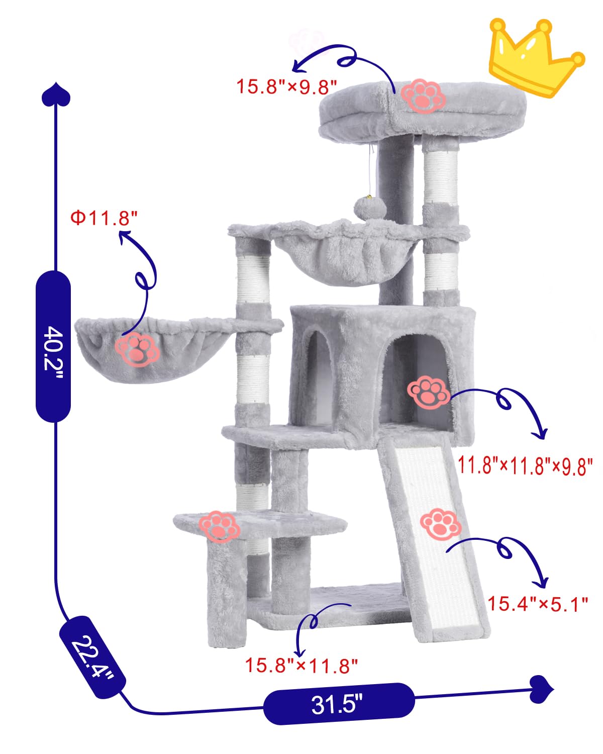 Gitelsnour Cat Tree, Cat Tower with condo, 2 Baskets, Large Platform, Scratch Board, Cat Scratching Posts for Indoor Cats, Light Gray GCT003SW