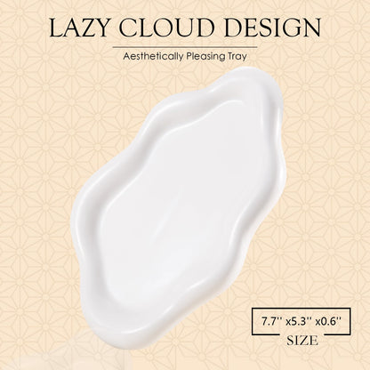 CCINPPY Ceramic Jewelry Tray Trinket Dish, Decorative Cloud Vanity Key Tray for Women, Ring Holder Dish, Cute Jewelry Plate Bowl Room Decor Aesthetic, White, Medium