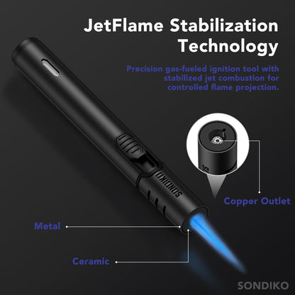 Sondiko Torch Lighters, Refillable Butane Lighter with Adjustable Jet Flame, Metal Shell, Transparent Fuel Window, Butane Nozzle Adapter Kit for Candle, Grill, BBQ, Fireworks