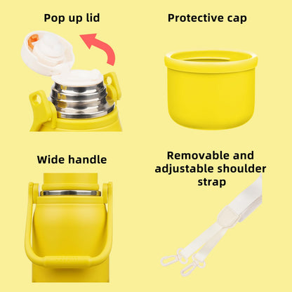 BJPKPK Insulated Thermal Water Bottle Double Wall with Handle and Lid 50oz Stainless Steel Water Bottles for Cold and Hot Beverages,Yellow