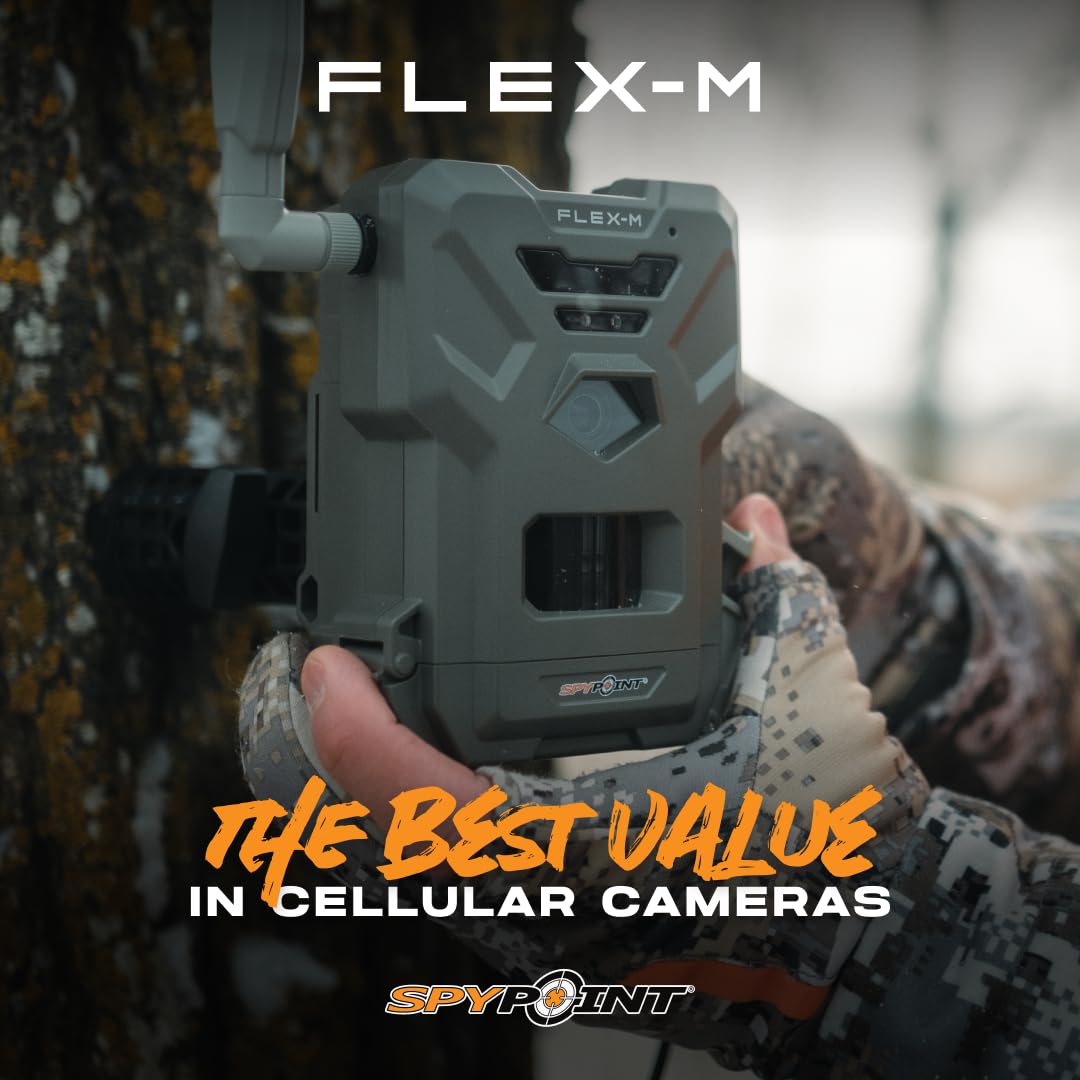 SPYPOINT Flex-M Twin Pack Cellular Trail Cameras - Best Hunting Accessories, No WiFi Needed, GPS, Night Vision, Dual-Sim LTE, IP65 Water-Resistant Game Camera, 28MP Photos, 720p Videos + Sound (2)
