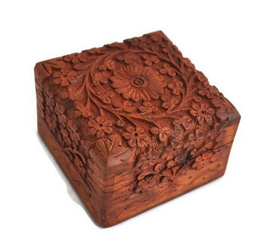 StarZebra Hand Carved Wooden Jewellery Box from India