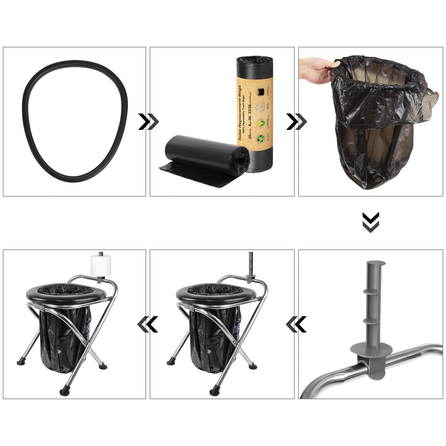 BLIKA Portable Toilet for Camping, 350LBS Stainless Steel Foldable Camp Travel Toilet with Soft Seat for Adults, Portable Potty for Camping, RV Travel, Road Trips