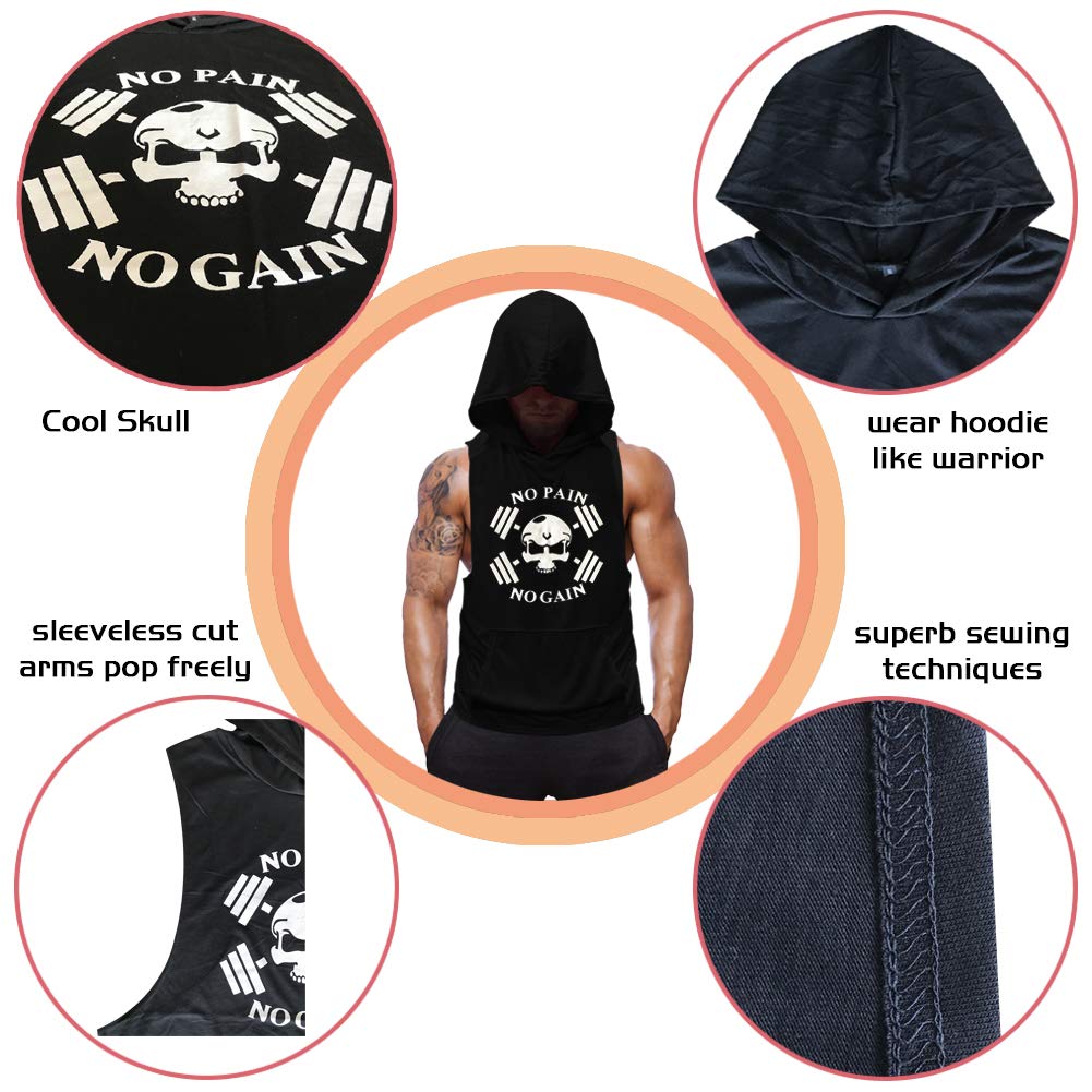 SZKANI Mens Skull Print Sleeveless Fitness Vest Bodybuilding Stringers Workout Tank Tops (X-Large, Black(Double Dumbbell))