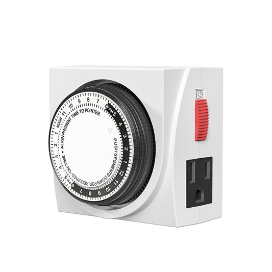 BN-LINK Heavy Duty Mechanical 24 Hour Timer Dual Outlet 3-Prong Accurate Indoor for Lamps Fans Christmas Lights White AC 1875W 1/2 HP, ETL Listed