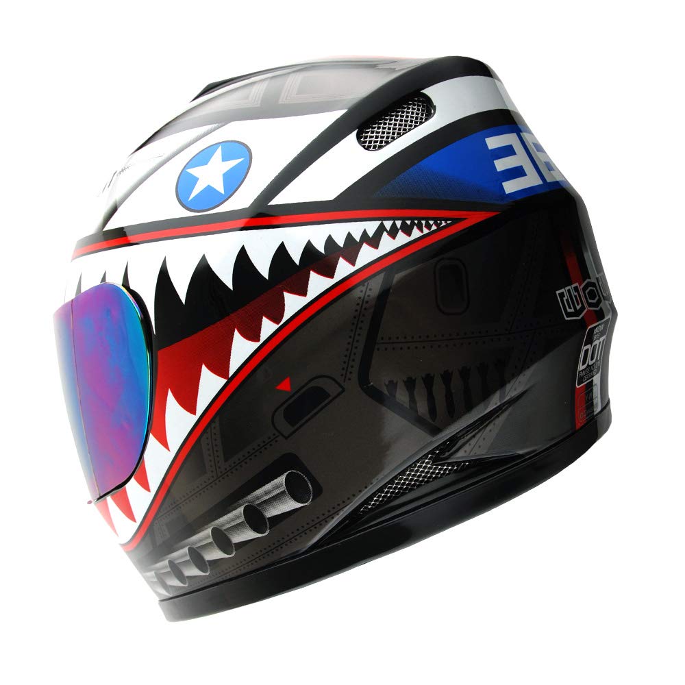 WOW Motorcycle Full Face Helmet Street Bike BMX MX Youth Kids Shark Black