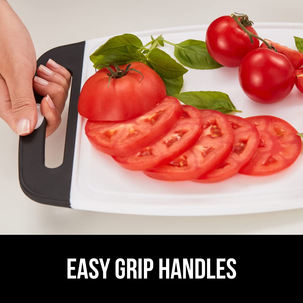 GORILLA GRIP BPA-Free Reversible Kitchen Cutting Board Set of 3, US Designed, Nonporous, Juice Grooves Catch Liquid, Slip Resistant Border, Dishwasher Safe, Durable Large Food Chopping Boards, Black