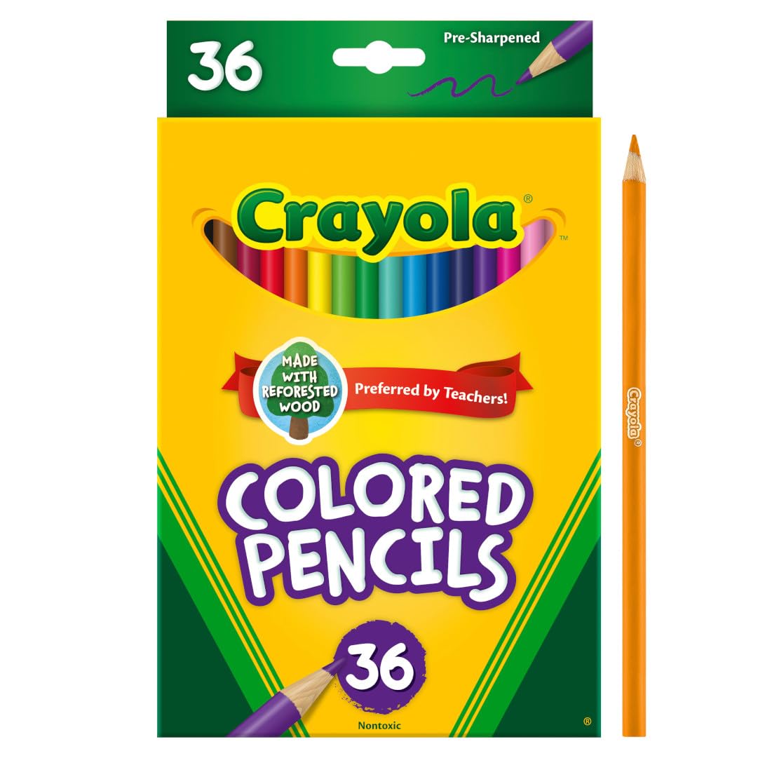 Crayola Colored Pencils (36ct), Kids Pencil Set, Back to School Essentials, Must Have Classroom Supplies for Kids, Pre-Sharpened Coloring Book Pencils, 3+
