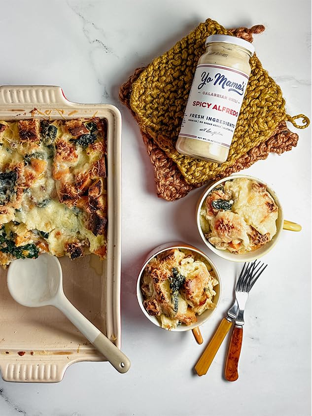 Yo Mama’s Foods Gourmet Keto Spicy Alfredo Pasta Sauce | (3) 16 Ounce Glass Bottles | Our Spicy Sauce is Low Carb, Paleo, Gluten Free, Low Calorie and is Made with only the Freshest Ingredients!