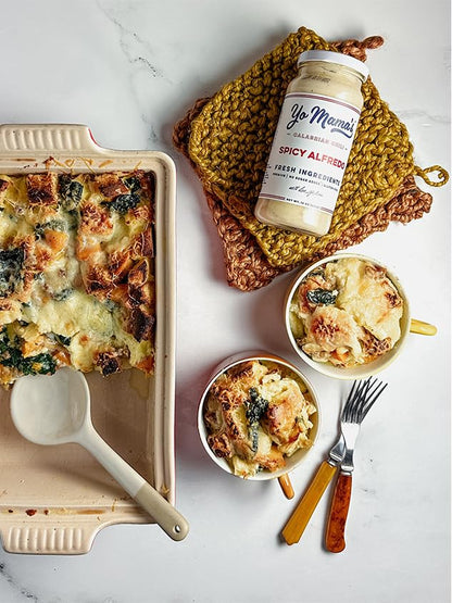 Yo Mama’s Foods Gourmet Keto Spicy Alfredo Pasta Sauce | (3) 16 Ounce Glass Bottles | Our Spicy Sauce is Low Carb, Paleo, Gluten Free, Low Calorie and is Made with only the Freshest Ingredients!