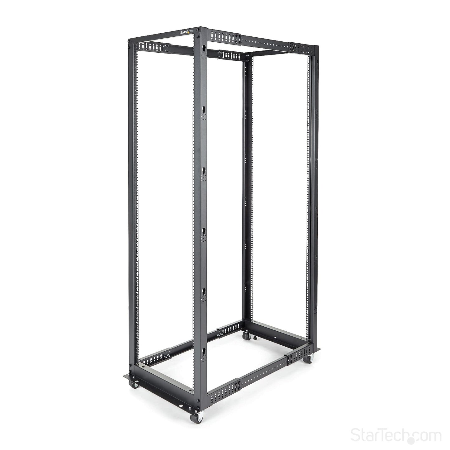 StarTech.com 4-Post 42U Mobile Open Frame Server Rack, 19in Network Rack with Wheels, Rolling Rack for Computer/AV/Data/IT Equipment - Casters, Leveling Feet or Floor Mounting (4POSTRACK42)