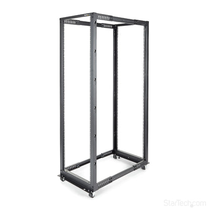 StarTech.com 4-Post 42U Mobile Open Frame Server Rack, 19in Network Rack with Wheels, Rolling Rack for Computer/AV/Data/IT Equipment - Casters, Leveling Feet or Floor Mounting (4POSTRACK42)