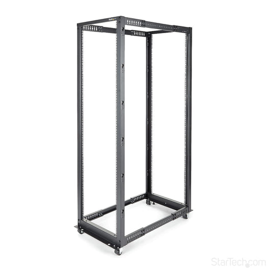 StarTech.com 4-Post 42U Mobile Open Frame Server Rack, 19in Network Rack with Wheels, Rolling Rack for Computer/AV/Data/IT Equipment - Casters, Leveling Feet or Floor Mounting (4POSTRACK42)