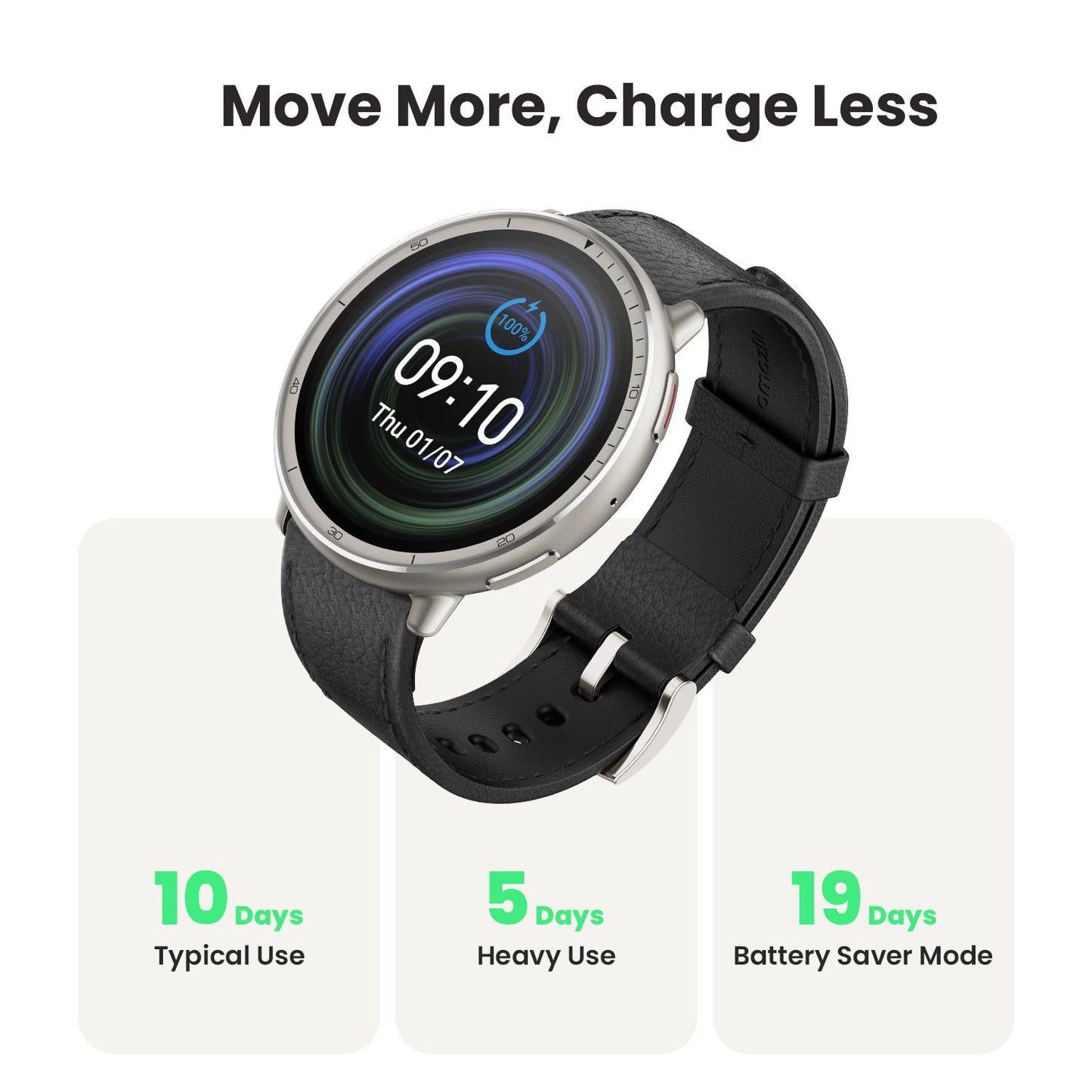 Amazfit Active 2 Premium Smart Watch Fitness Tracker (Round) for Android & iPhone, 10 Day Battery, Water Resistant, GPS Maps, Heart & Sleep Monitor, HYROX Mode, Sapphire Glass, Leather + Sport Strap