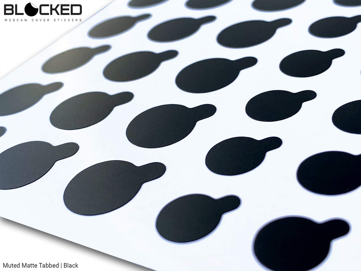 BLOCKED Webcam/Camera Vinyl Covers | Low-Tack Restickable Webcam Sticker | Multiple Sizes | Black 57-Pack Tabbed (Muted Matte)