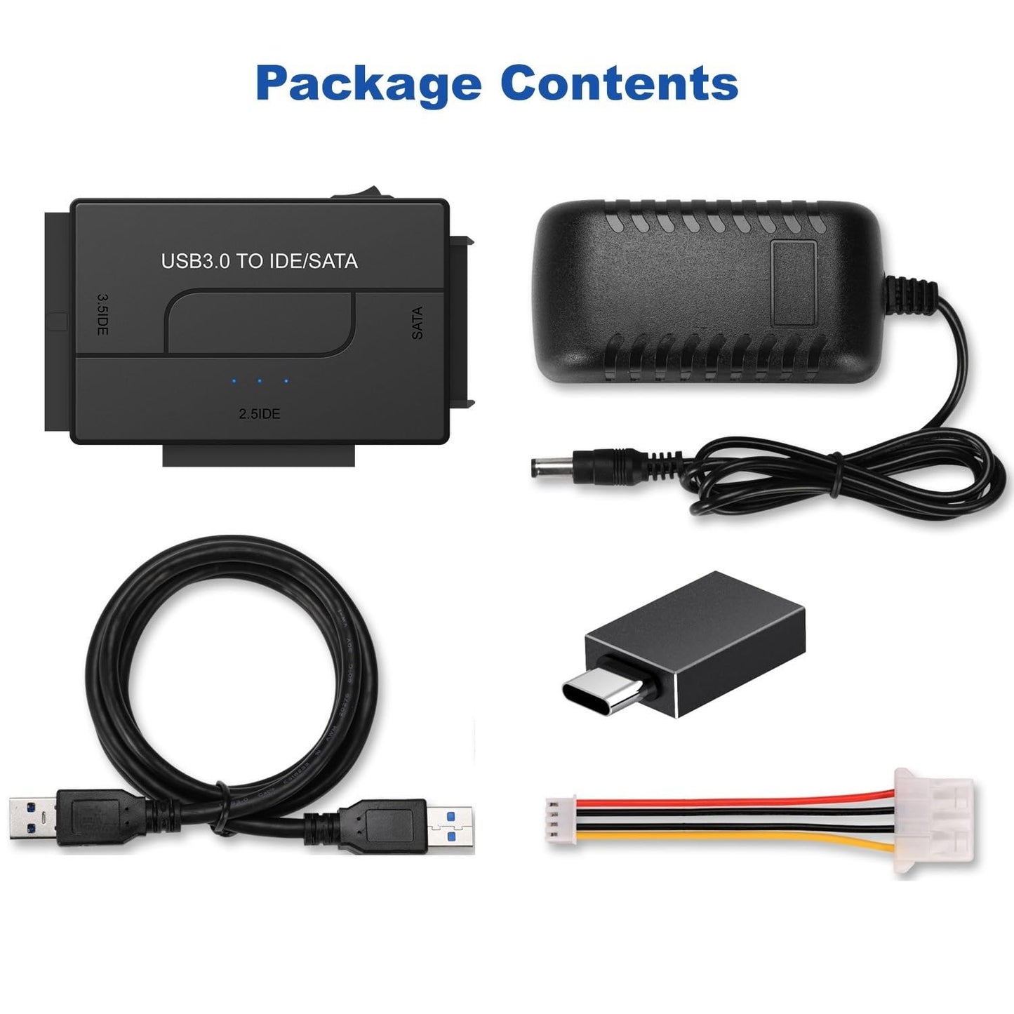 USB 3.0 to SATA IDE Hard Drive Reader, YINNCEEN External Hard Drive Ultra Recovery Converter Universal Hard Drive Adapter Kit for 2.5/3.5 HDD/SSD Hard Drive Disk, Include 12V/2A Power Adapter