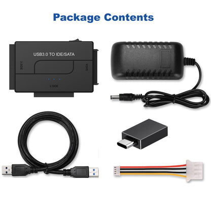 USB 3.0 to SATA IDE Hard Drive Reader, YINNCEEN External Hard Drive Ultra Recovery Converter Universal Hard Drive Adapter Kit for 2.5/3.5 HDD/SSD Hard Drive Disk, Include 12V/2A Power Adapter