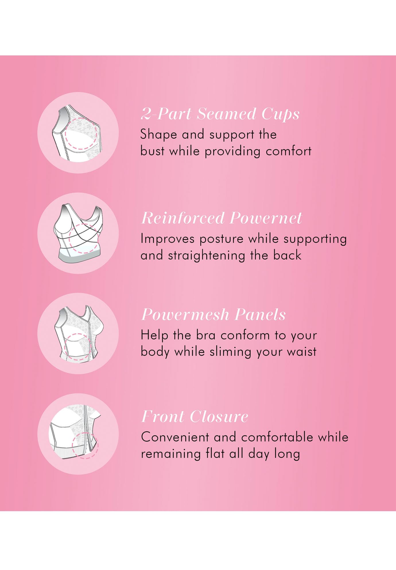 Exquisite Form womens Fully Front Close Longline Lace Posture Bra, Black, 40DD US