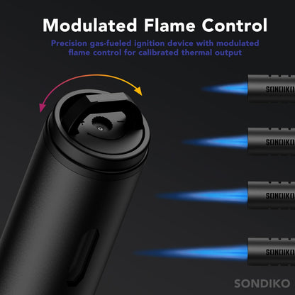 Sondiko Torch Lighters, Refillable Butane Lighter with Adjustable Jet Flame, Metal Shell, Transparent Fuel Window, Butane Nozzle Adapter Kit for Candle, Grill, BBQ, Fireworks