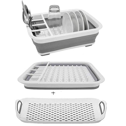 camper must haves dish drying rack Collapsible Dish Drying Rack Portable Dinnerware Drainer Organizer for Kitchen RV Campers Travel Trailers Space Saving Kitchen Storage Rack Tray (with Drainboard)