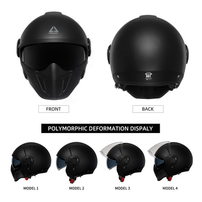 TRIANGLE Full Face Motorcycle Helmets,Off-Road Motocross Helmet for Men & Women,Dual Visor with Internal Tinted Sunshield,Open Face 3/4 Adult Racing Helmet DOT Approved(Black,L)