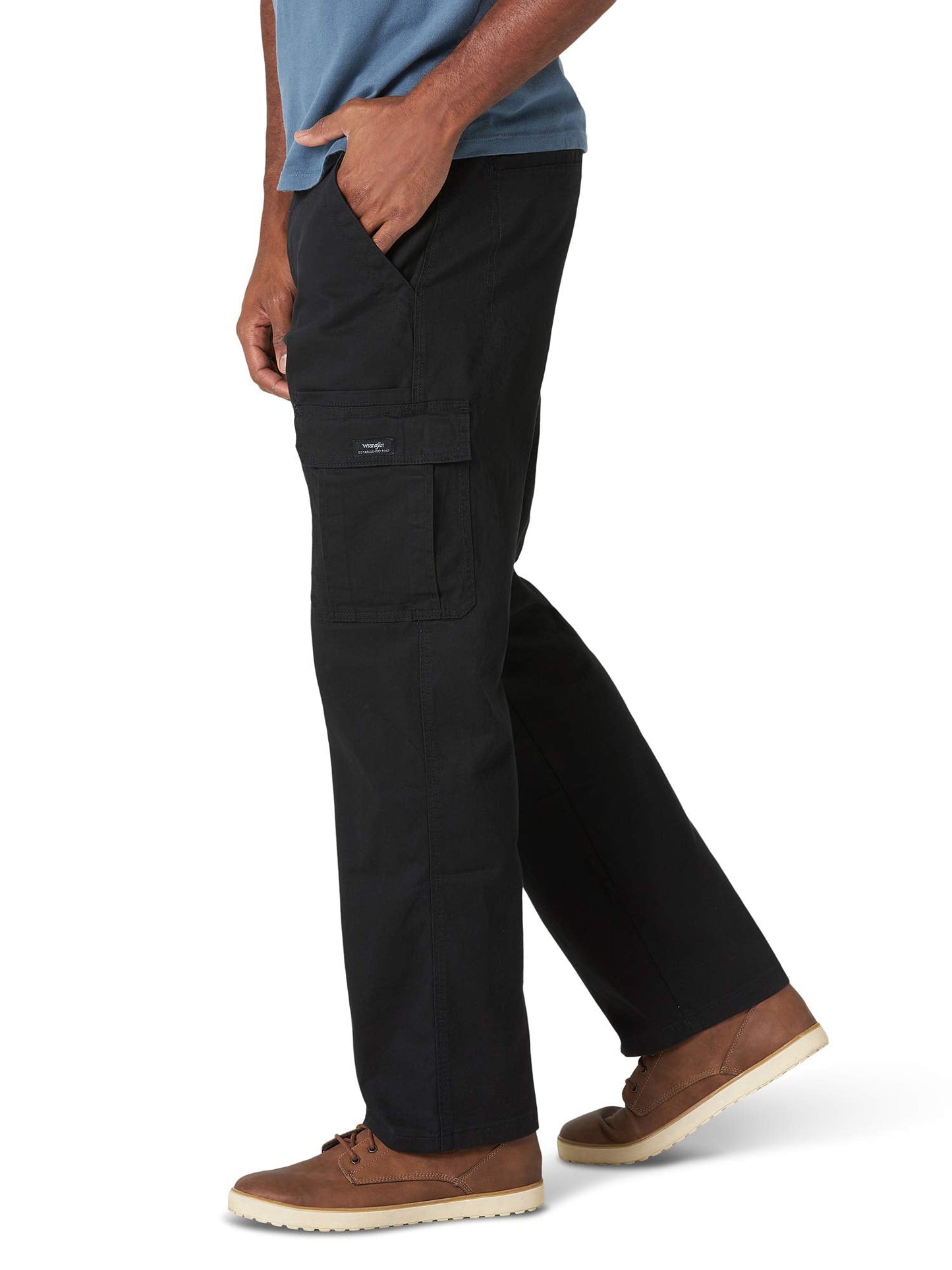 Wrangler Authentics Relaxed Fit Stretch Cargo Pant, Black, 36W x 32L