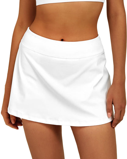 Stelle Women Tennis Skirt Golf Skorts Athletic High Waisted with Pockets Inner Shorts Sport Workout Pleated Pickleball(White-Nylon,S)