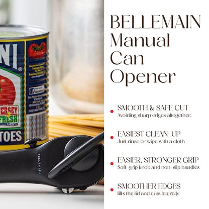 Bellemain Stainless Steel Can Opener – Manual Can Opener For seniors - Ergonomic Smooth edge Can Opener Hand Held Heavy Duty – Easy to use can opener safe cut