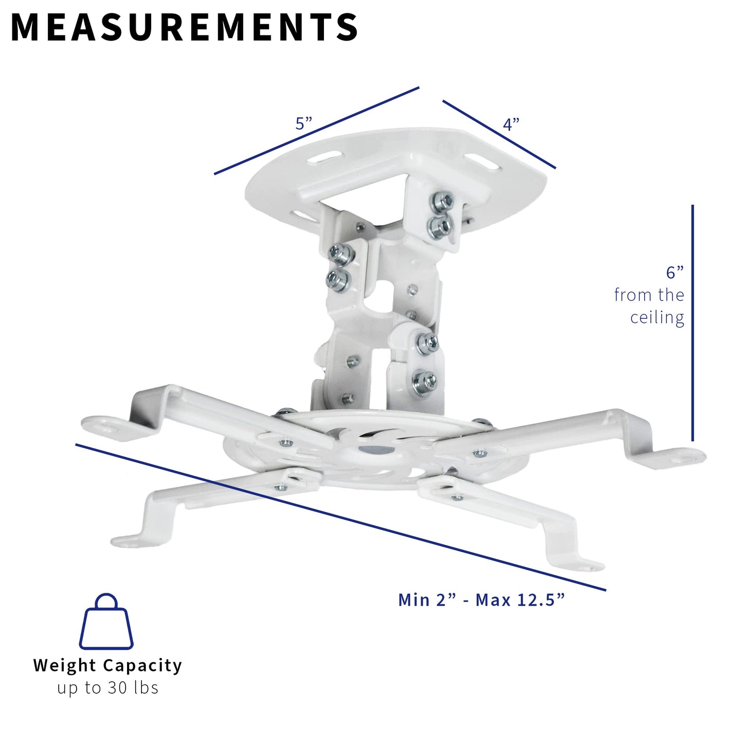 VIVO Universal Adjustable Ceiling Projector Mount for Regular and Mini Projectors with Extending Arms, White, MOUNT-VP01W