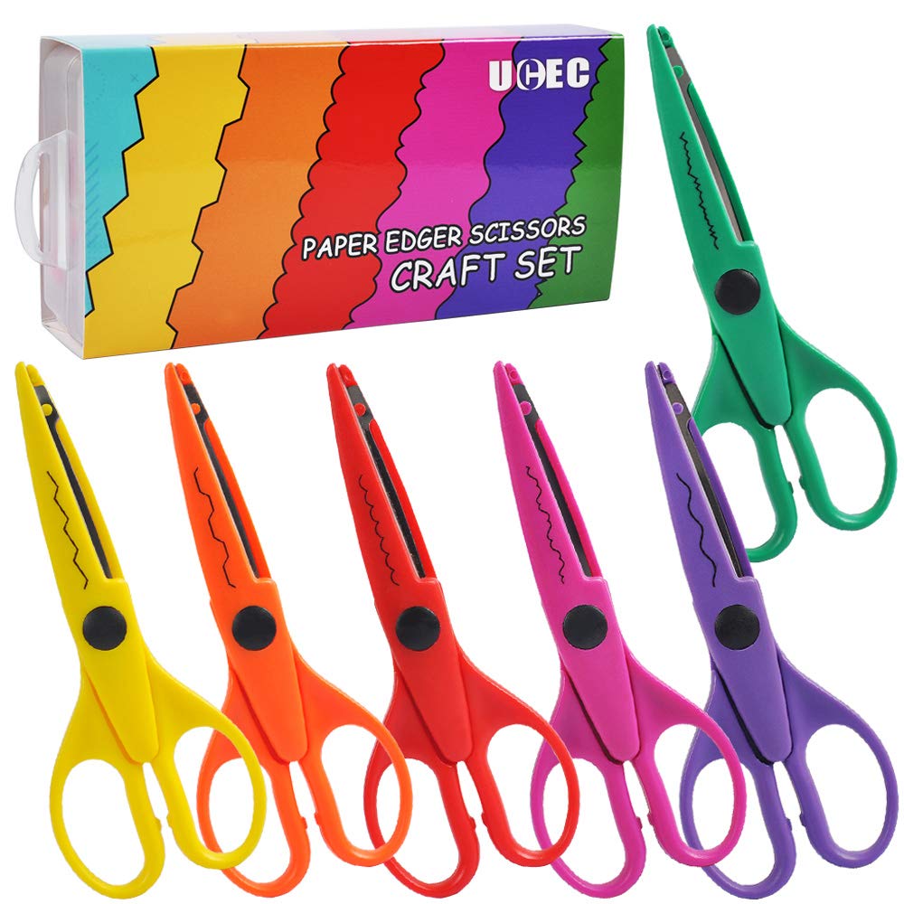 UCEC Craft Scissors - Decorative Edge, 6 Pack Extended Pattern Scissors with Different Designs, Fun for Kids, Teachers, Crafts, Scrapbooking, DIY Photos, Album
