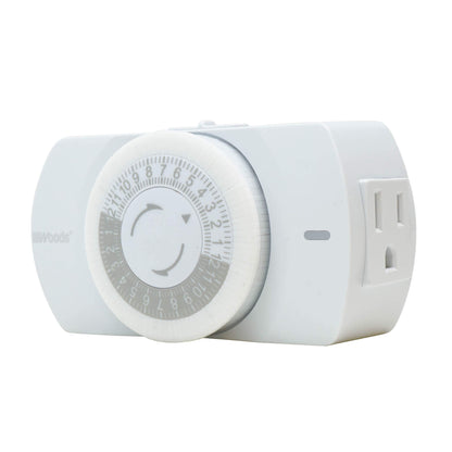 Woods 50103WD Indoor 24-Hour Heavy Duty Mechanical Timer; 1 Grounded Outlet; Standard Body