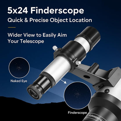 Barska Starwatcher Astronomical Refractor Telescope 300x Magnification for Beginners & Kids with Barlow Lens, 2 Interchangeable Eyepieces, Finder Scope, Table Top Tripod