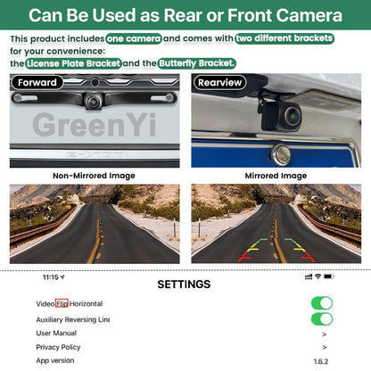 WiFi Car Wireless Backup Camera, GreenYi 5G 720P HD Car License Plate Rear/Front View Reverse Camera for iPhone iPad Android Smart Phones Tablets Which Support Double Band WiFi