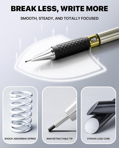 Four Candies Metal Mechanical Pencil Set - 3PCS 0.7mm Art Mechanical Pencils & 360PCS HB Lead Refills & 3PCS Erasers & 9PCS Eraser Refills, Drawing Mechanical Pencils for Writing, Sketching-With Case