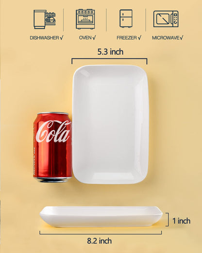 DELLING 8 Inch Rectangular Appetizer Plates, Salad Plates Set, Ceramic Dessert Plates, Small Serving Plates for Salad, Appetizer, Snack, Sushi - Microwave, Oven, and Dishwasher Safe - Set of 6, White