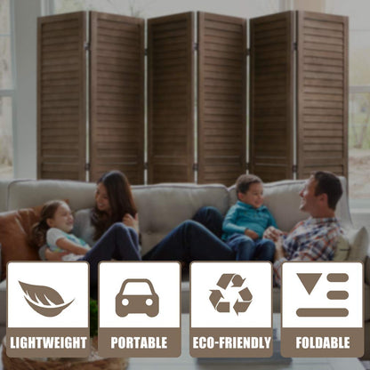 6 Panel Wood Room Divider 5.75 Ft Tall Privacy Wall Divider Folding Wood Screen 68.9" x 15.75" Each Panel for Home Office Bedroom Restaurant （Brown）