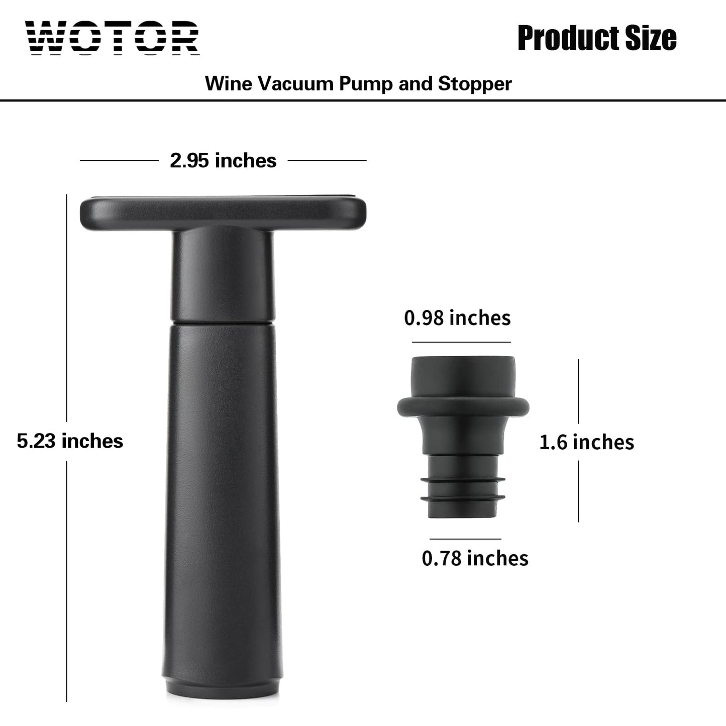 WOTOR Wine Saver Vacuum Pump with 4 Stoppers, Wine Stopper & Preserver, Reusable Bottle Sealer Keeps Fresh, Ideal Accessories Gift (Flat Handle)