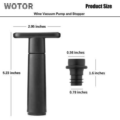 WOTOR Wine Saver Vacuum Pump with 4 Stoppers, Wine Stopper & Preserver, Reusable Bottle Sealer Keeps Fresh, Ideal Accessories Gift (Flat Handle)