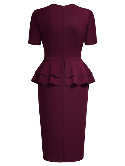 AISIZE Women's 1940s Vintage Square Peplum Bodycon Cocktail Dress XX-Large Burgundy