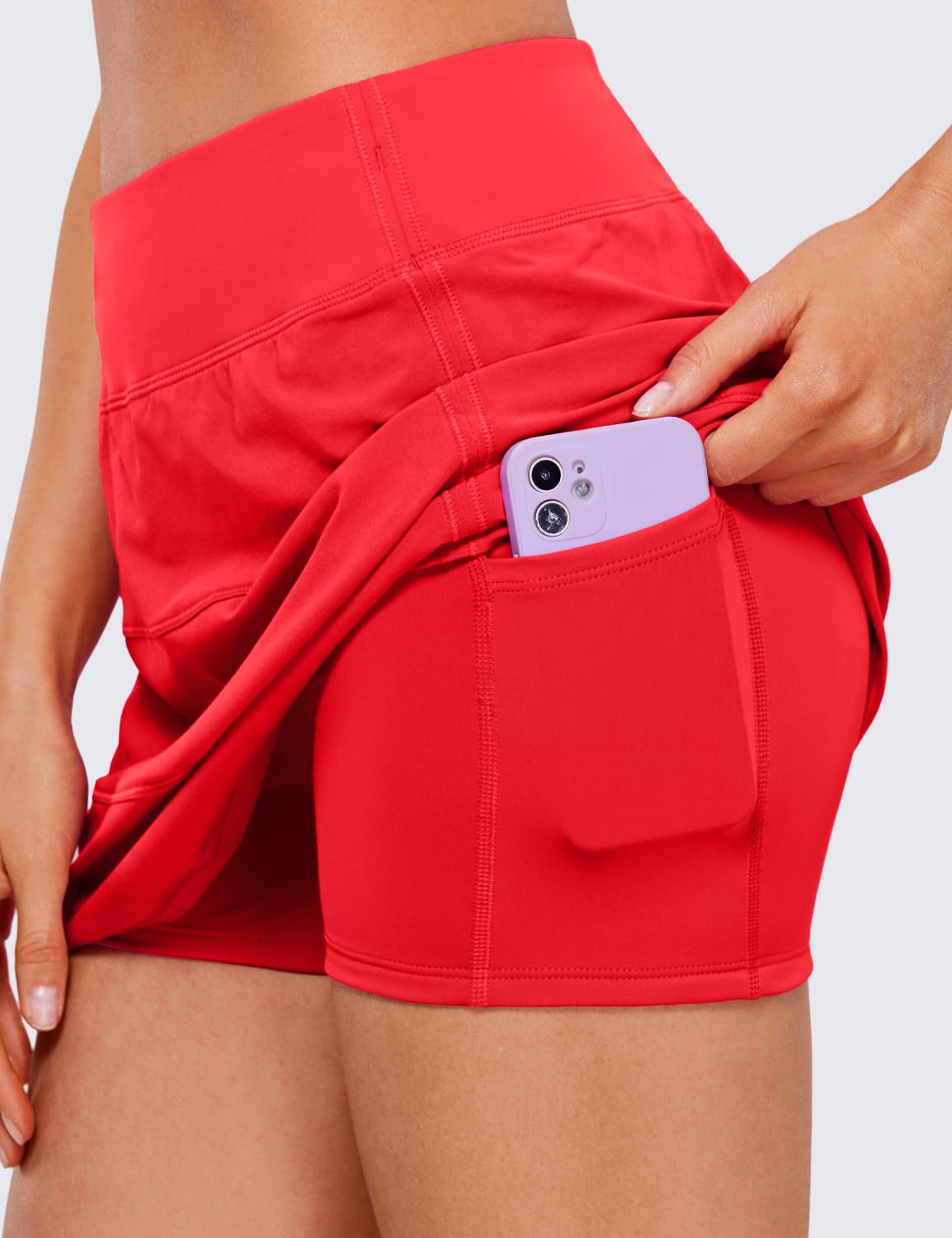 CRZ YOGA Womens High Waisted Tennis Skirts with 3 Pockets Golf A Line Lightweight Cute Athletic Casual Skorts Deep Red Medium